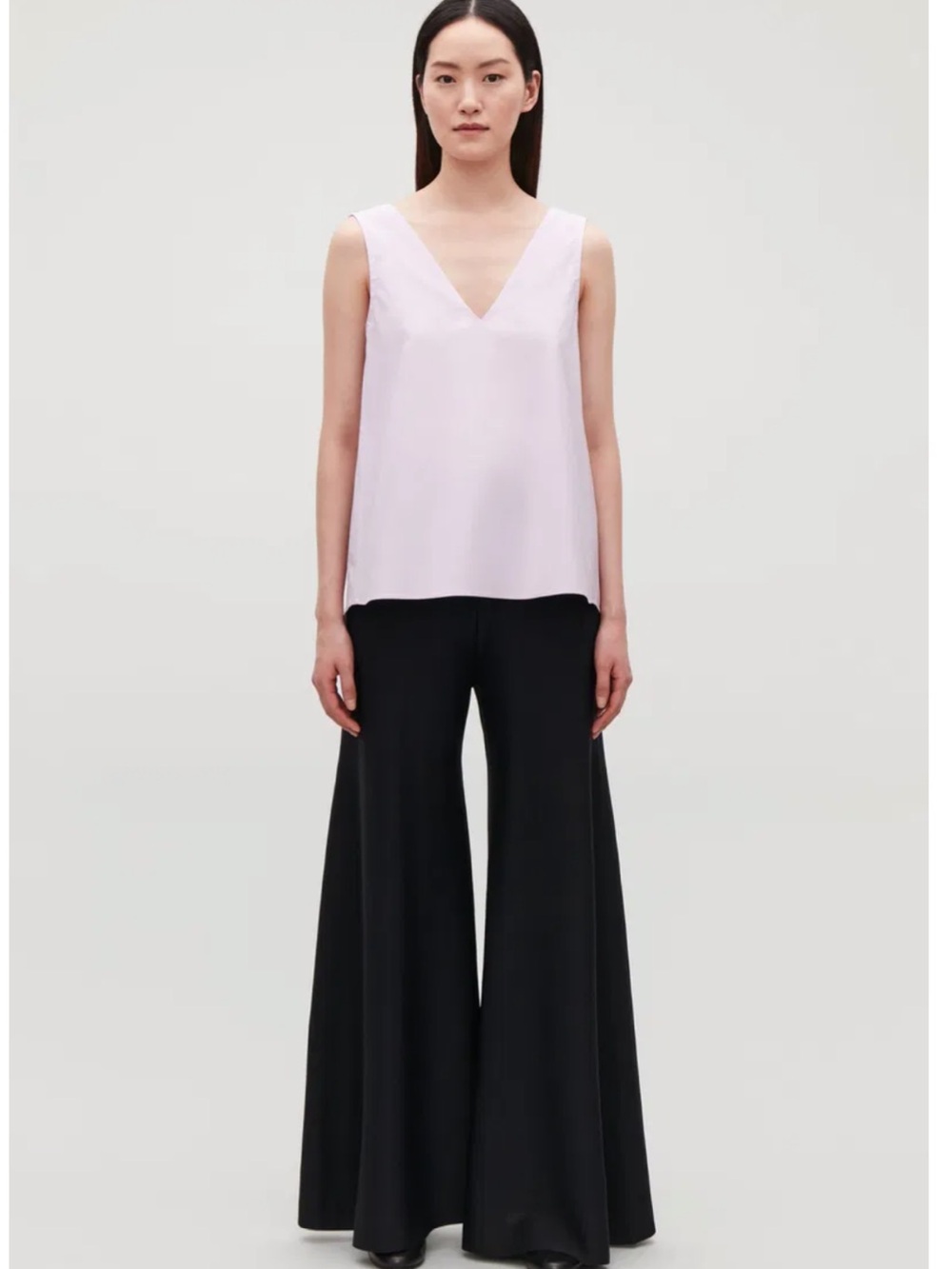 COS Low V-Neck Pleated Top in White